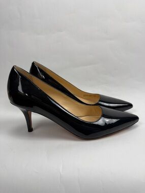 Cole Haan Classic Bradshaw Black Patent Leather Pointed-Toe Kitten Pumps 8M